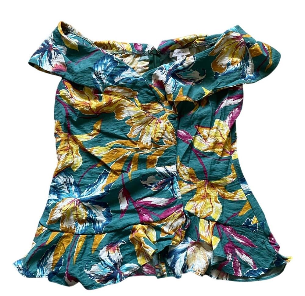 Floral Off Shoulder Top Ruffl Rouching Size Large Feminine Elegant Soft Romantic